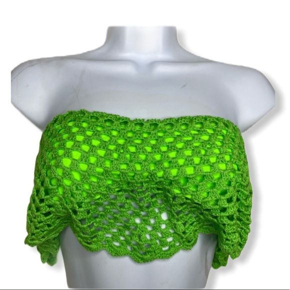 Beach Riot Bandeau Bikini Top‎ Crochet Green - Picture 1 of 6